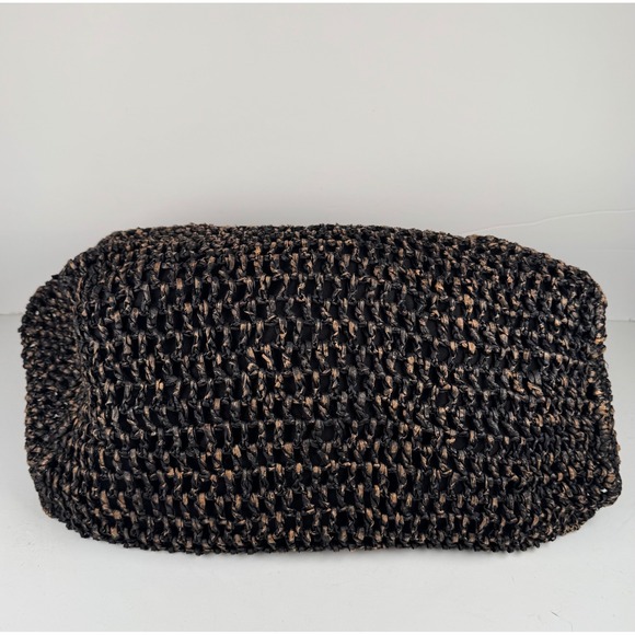 Free People Getaway Tote Bag Purse Large Woven Braided Raffia Black Tan Casual - Picture 5 of 7